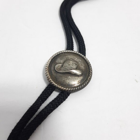 Vintage Metal Bolo Tie Cowboy Hat Rodeo Cowgirl Country Western Black - Picture 2 of 4